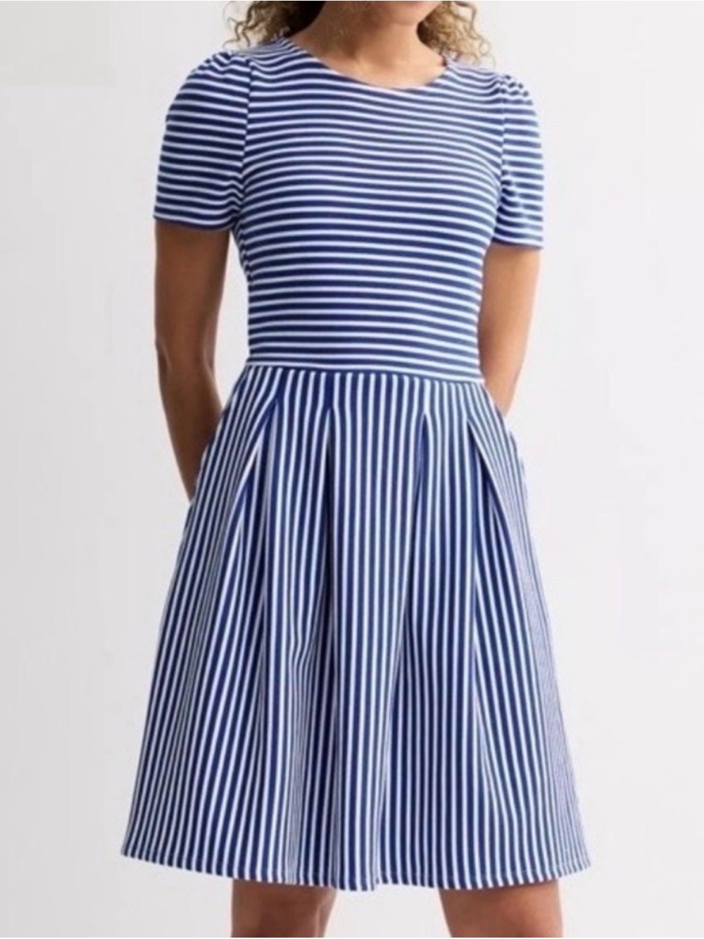 Draper James Blue and White Striped Midi Fit-and-Flare Dress